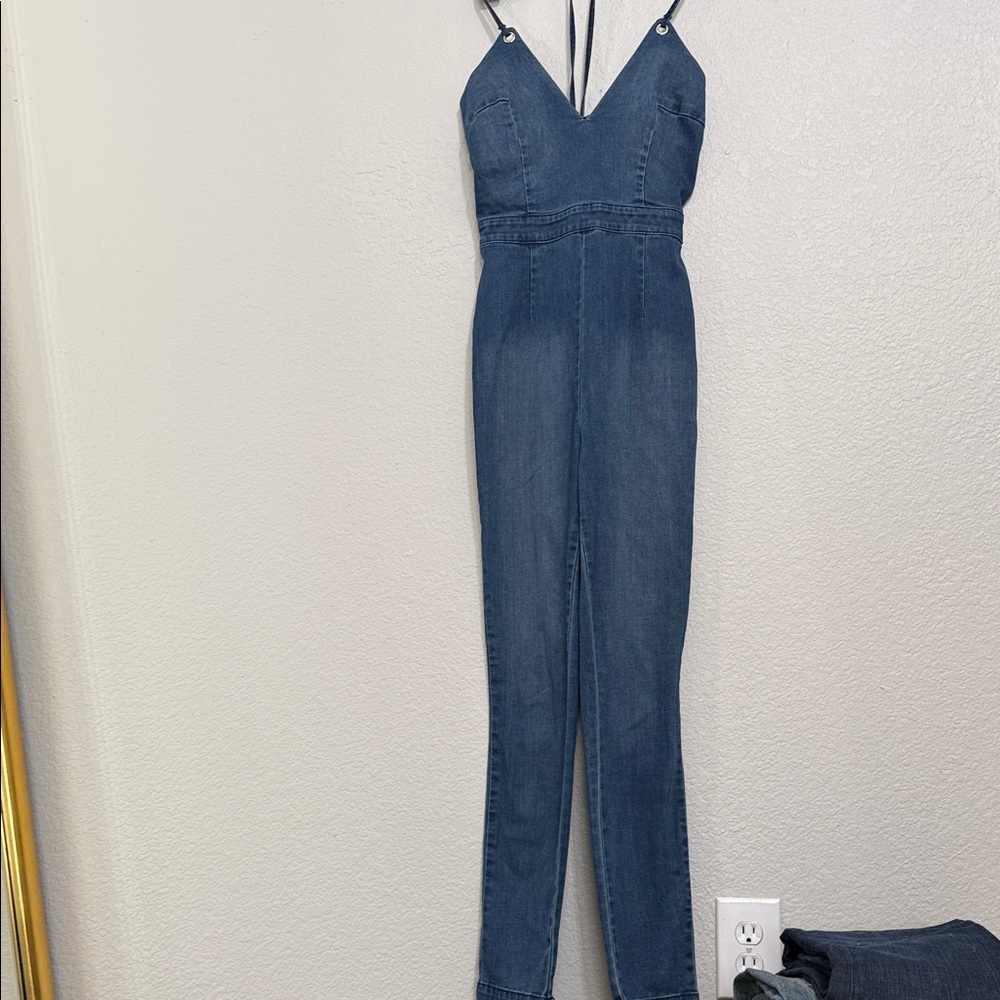 bebe Blue Denim Jumpsuit